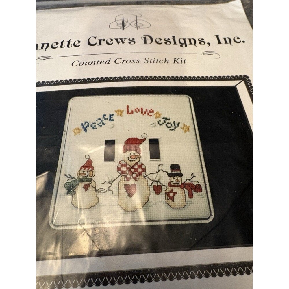 Vintage Jeanette Crews Counted Cross Stitch Kit Snowmen Double Switchplate NIP